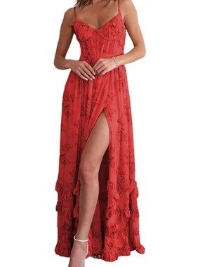 Red ruffles corset dress